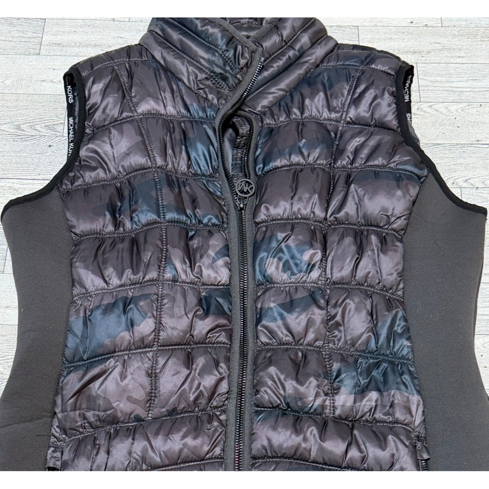 Michael By Michael Kors Womens Full Zip Vest Brown Puffer Camouflage Camo MEDIUM